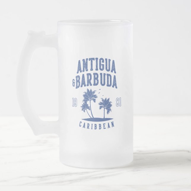Antigua & Barbuda Karibisk Palmltree Frostat Ölglas (Vänster)
