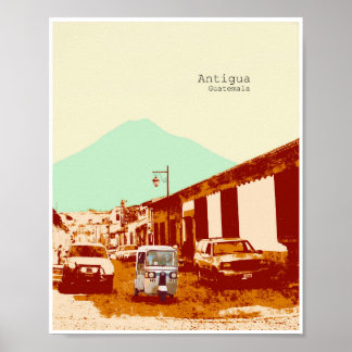 Antigua Guatemala Tuc Tuc och Volcano Poster