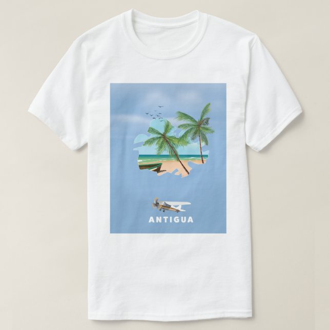 Antigua Illustrated karta-reseaffisch T Shirt (Design framsida)
