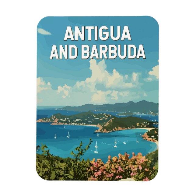 Antigua och Barbuda Illustration Travel Art Retro Magnet (Vertikal)