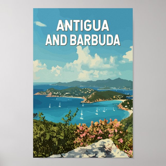 Antigua och Barbuda Illustration Travel Art Retro Poster (Framsidan)