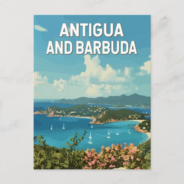 Antigua och Barbuda Illustration Travel Art Retro Vykort (Framsida)
