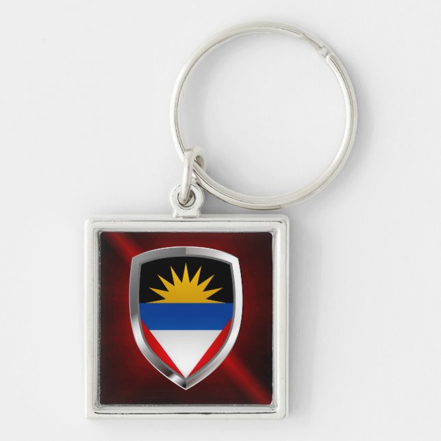 Antigua och Barbuda Mettalic Emblem Fyrkantig Silverfärgad Nyckelring (Framsidan)
