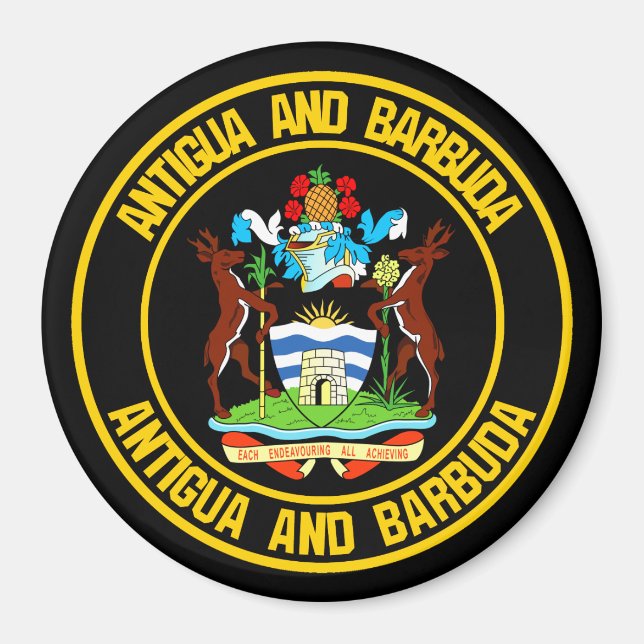 Antigua och Barbuda Round Emblem Magnet (Framsidan)