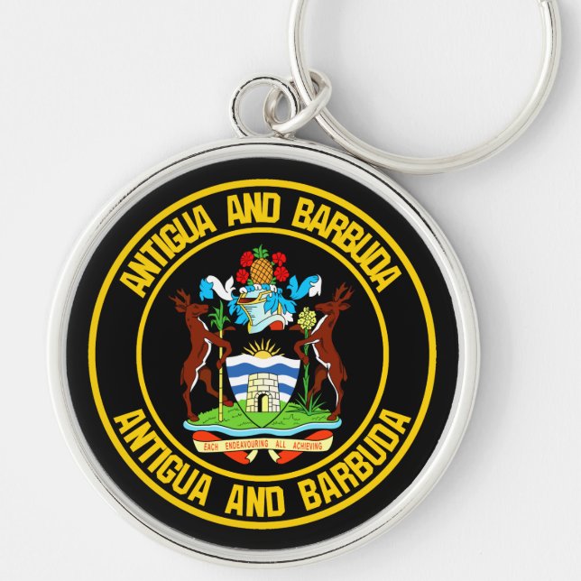 Antigua och Barbuda Round Emblem Rund Silverfärgad Nyckelring (Framsidan)
