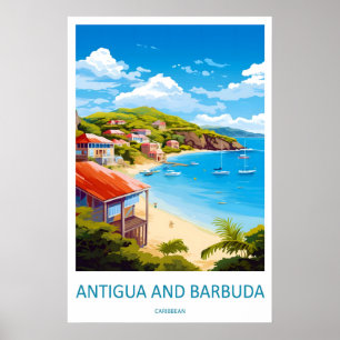 Antigua och Barbuda Vintage Resa Affisch Skidåknin