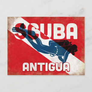 Antigua Scuba Diver - Blue Retro Vykort