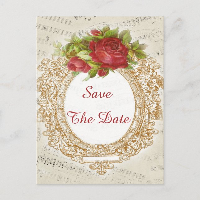 Antik 15-årsdag Röd Ros Ram Musikblad Meddelande Vykort (Framsida)
