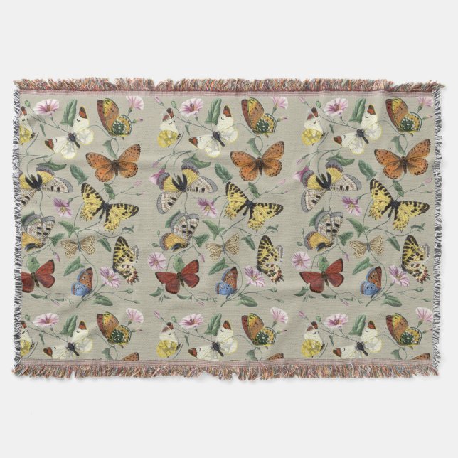 Antik 1842 Fjäril Moth Botanisk Blommig Konst Filt (Framsidan)