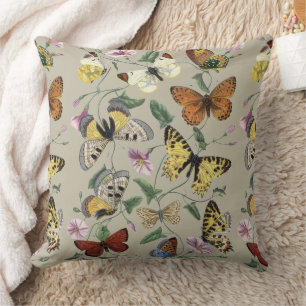 Antik 1842 Fjäril Moth Botanisk Blommig Konst Kudde