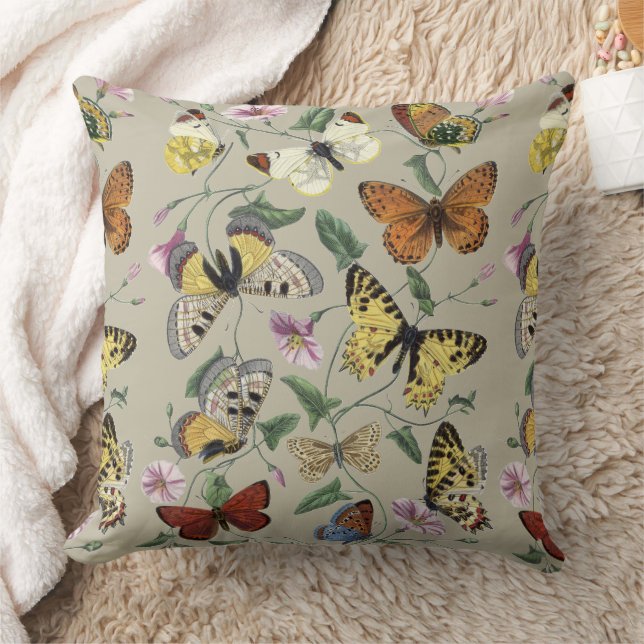 Antik 1842 Fjäril Moth Botanisk Blommig Konst Kudde (Filt)
