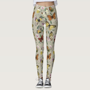 Antik 1842 Fjäril Moth Botanisk Blommig Konst Leggings
