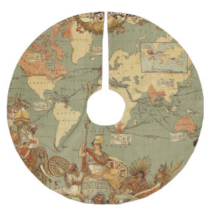 Antik 1886 världskarta brittiska imperiet affisch julgransmatta borstad polyester