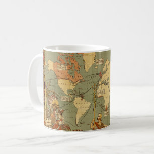 Antik 1886 världskarta brittiska imperiet affisch kaffemugg