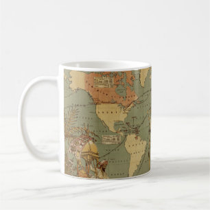 Antik 1886 världskarta brittiska imperiet affisch kaffemugg