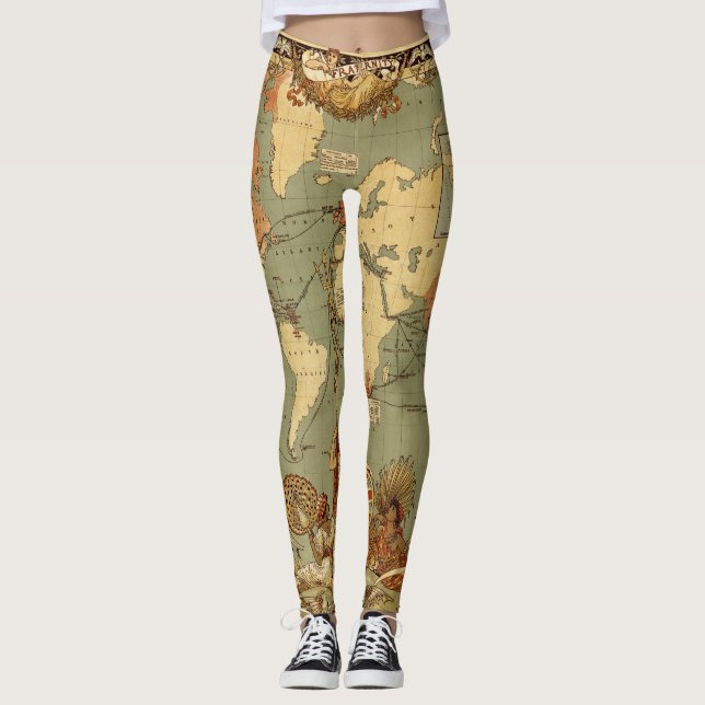 Antik 1886 världskarta brittiska imperiet affisch leggings (Framsida)