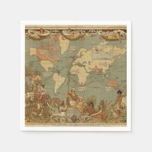 Antik 1886 världskarta brittiska imperiet affisch pappersservett