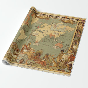 Antik 1886 världskarta brittiska imperiet affisch presentpapper