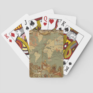 Antik 1886 världskarta brittiska imperiet affisch spel kort