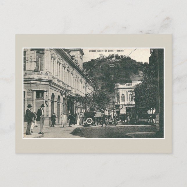 Antik 1900-tals Santos livlig gatuscen Brasilien Vykort (Framsida)