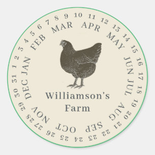 Antik äggkartong för Vintage Farm Hen med datum in Runt Klistermärke
