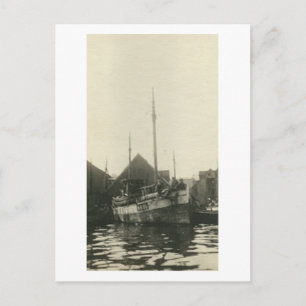 Antik äkta foto av norsk båtbesättning på vykort