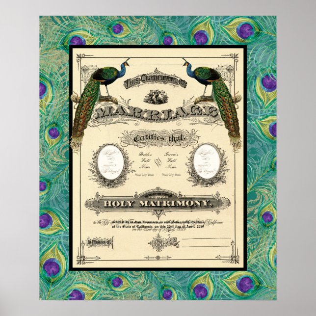Antik Äktenskapsbevis Bröllop Modern Design Poster (Framsidan)