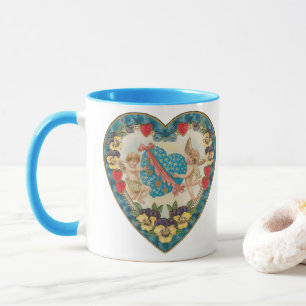 Antik Alla hjärtans dag, vintageänglar i ett hjärt Mugg
