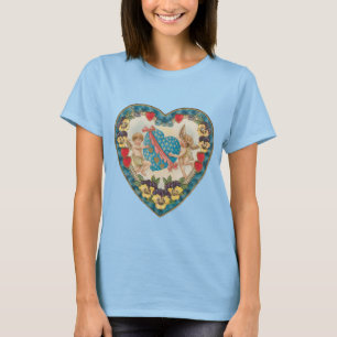 Antik Alla hjärtans dag, vintageänglar i ett hjärt T-shirt