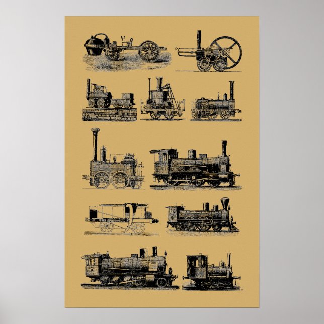 Antik ångmaskin Lokomotiv "Steampunk" konst Poster (Framsidan)