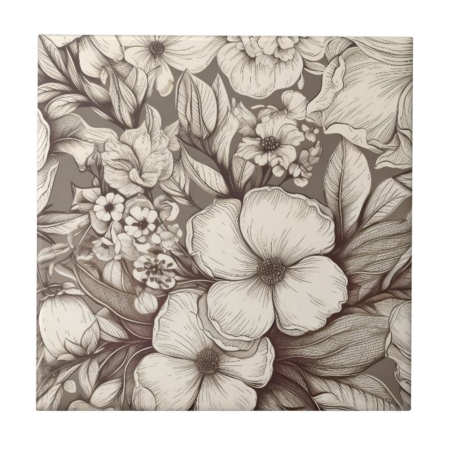 Antik apoteksblomma Sepia Herbarium Kakelplatta (Framsidan)