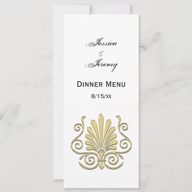 Antik Art Deco Förgylld Fjäder Arabeskdäckning Inbjudningar (Framsida)