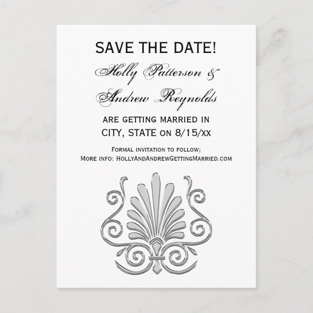 Antik Art Deco Silverfjäder Arabeskdäckning Meddelande Vykort (Framsida)