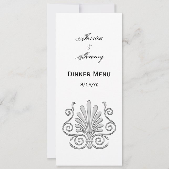 Antik Art Deco Silverpläterad Fjäder Arabesk Inbjudningar (Framsida)