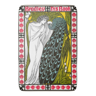 Antik Art Nouveau-affisch med kvinna och påfågel Badrumsmatta