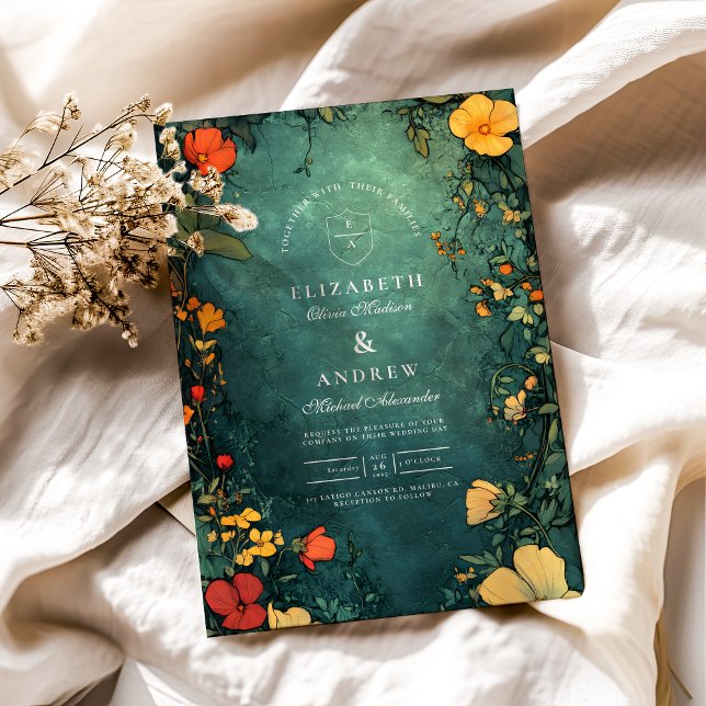 Antik Art Nouveau Bröllop med blomstermotiv Inbjudningar (Skapare uppladdad)