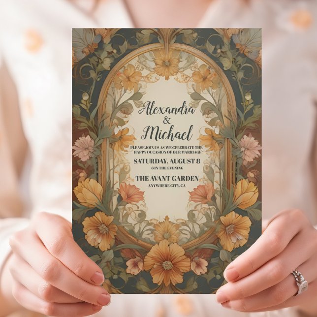 Antik Art Nouveau Bröllopsblomma Inbjudningar (Skapare uppladdad)