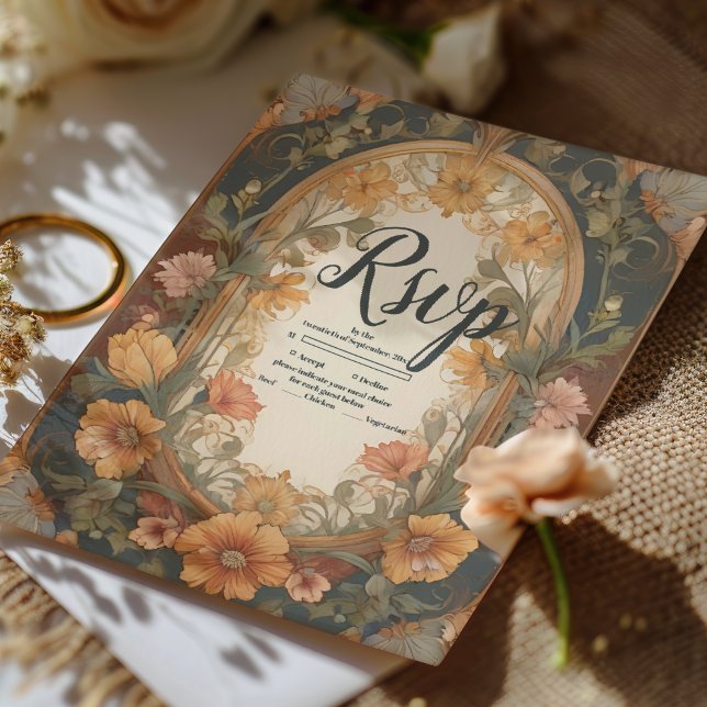 Antik Art Nouveau Bröllopsblomma OSA Kort (Skapare uppladdad)