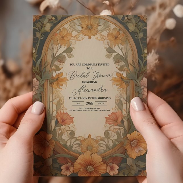 Antik Art Nouveau bröllopsdusch med blomstermotiv Inbjudningar (Skapare uppladdad)