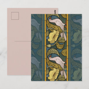 Antik Art Nouveau Fisk Duv Mönster Verneuil Vykort