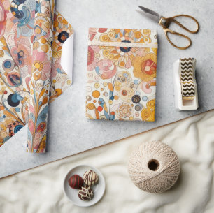 Antik Art Nouveau-stil Fint Konstnärligt Blommotiv Presentpapper