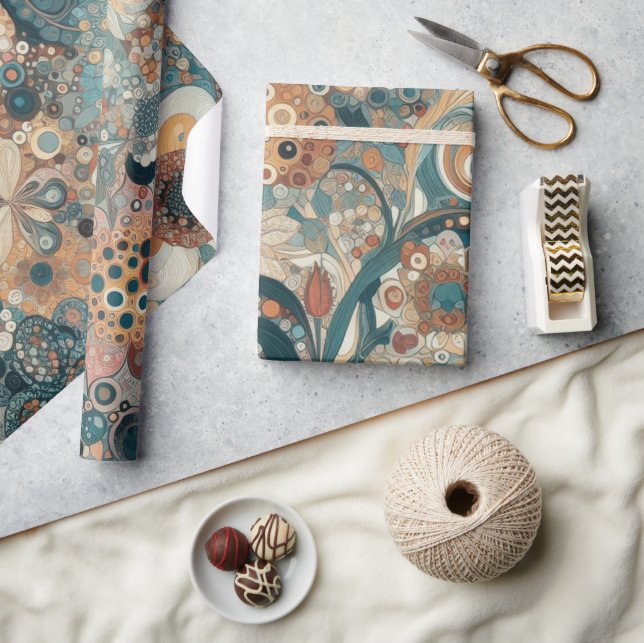 Antik Art Nouveau stil fint konstnärligt blomster- Presentpapper (Hantverk)