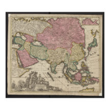 Antik Asienkarta 1700, Kina Affisch