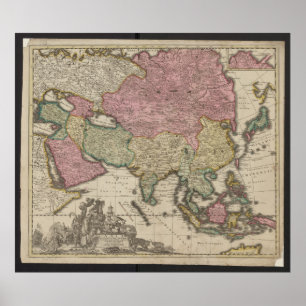 Antik Asienkarta 1700, Kina Affisch