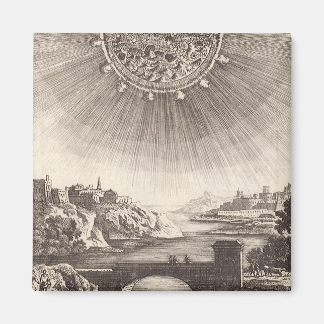 Antik astronomi himmel med sol av Allain Mallet Magnet (Framsidan)