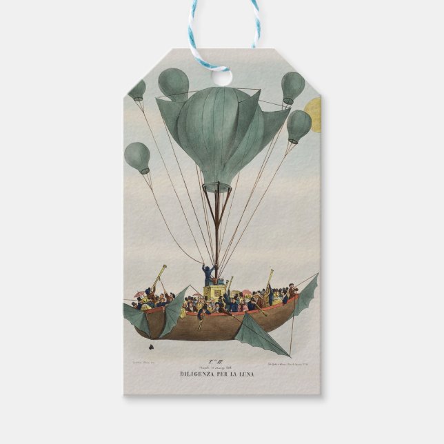 Antik ballong luftskepp konstverk presentetikett (Framsidan)
