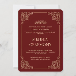 Antik barock guld burgunder röd Mehndi-ceremoni Inbjudningar