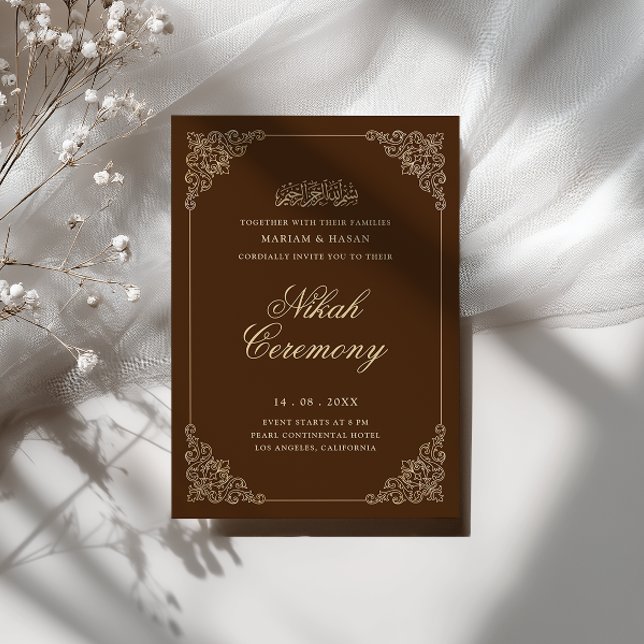 Antik Barock Guld Rustik Brun Nikah-Ceremoni Inbjudningar (Skapare uppladdad)