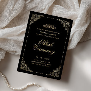 Antik Barock Guld Skrift Svart Nikah Ceremoni Inbjudningar