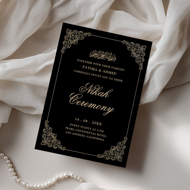 Antik Barock Guld Skrift Svart Nikah Ceremoni Inbjudningar (Skapare uppladdad)